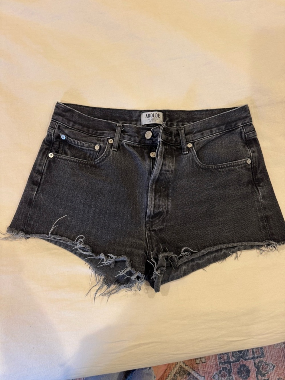 Agolde Black Frayed Hem Jean Shorts